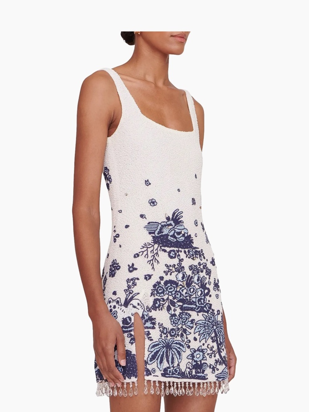 STAUD Le Sable Beaded Mini Dress - Blue Toile